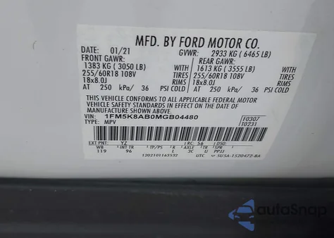 2021 Ford Police Interceptor z USA, uszkodzony, nr VIN 1FM5K8AB0MGB04480